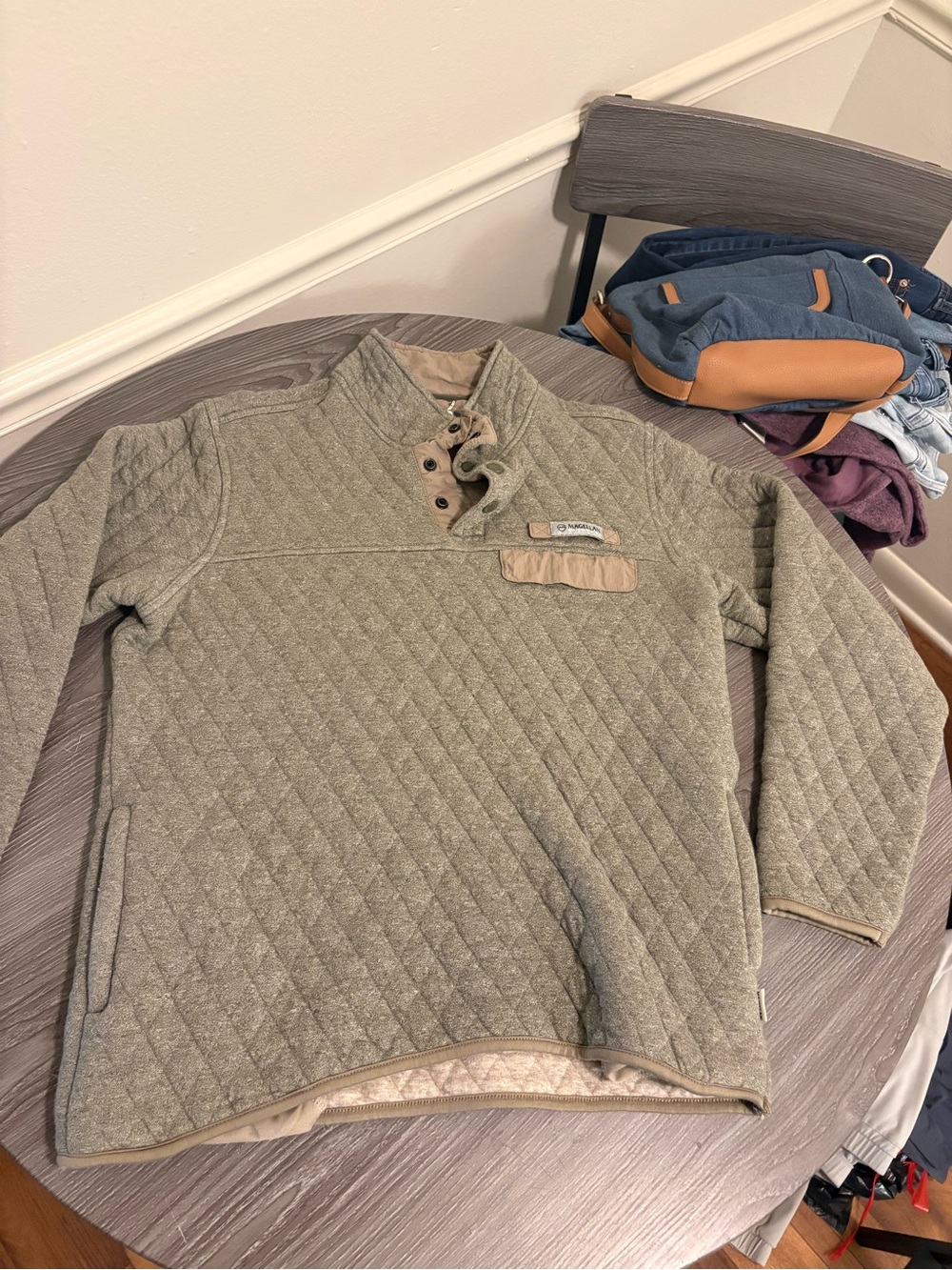 Magellan Outdoors Quilted Zip-Neck Sweater in Olive Green
